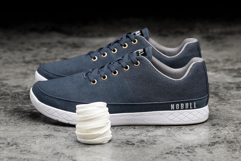 Dark / Blue Nobull Dark Denim Canvas Men's Trainers | CA N1273W